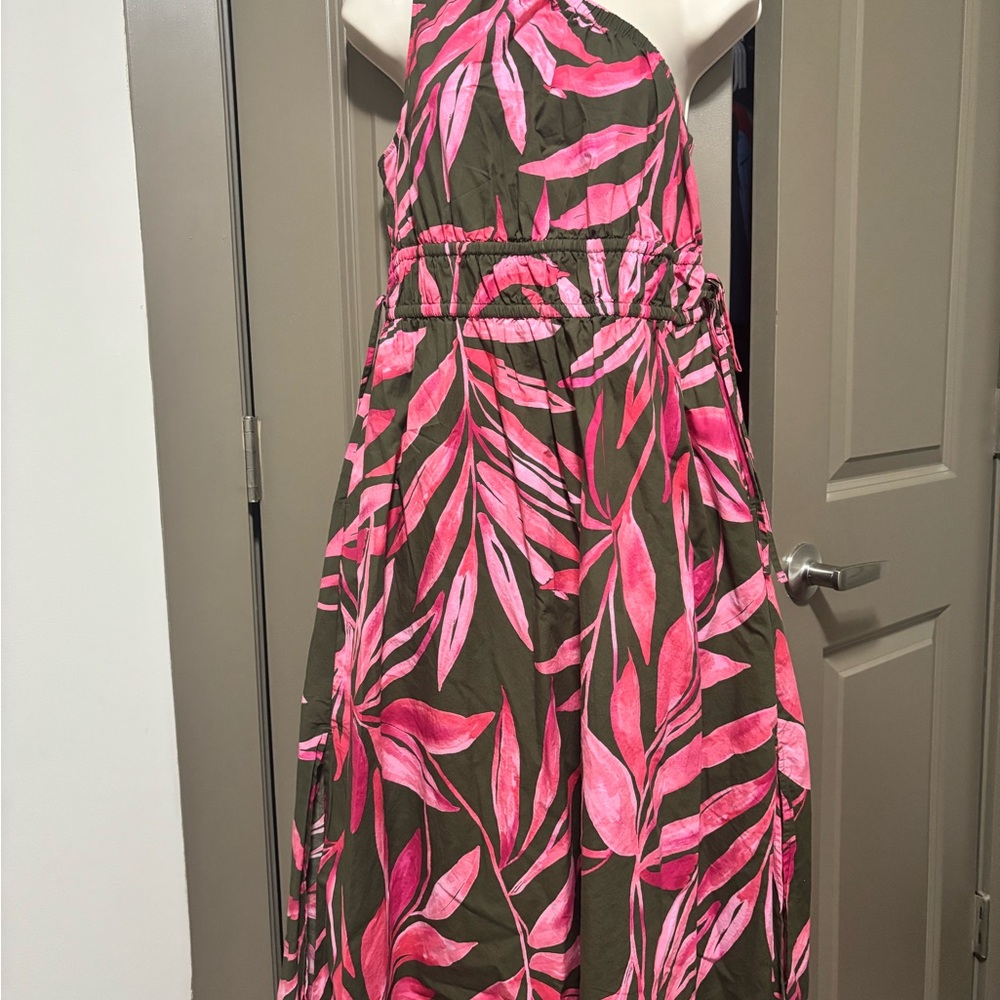 Source Unknown Pink and Brown One Shoulder Dress